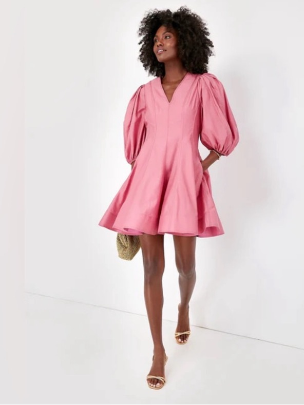 English Factory Loraine Rose Pink Puff Sleeve Fit & Flare Mini Dress